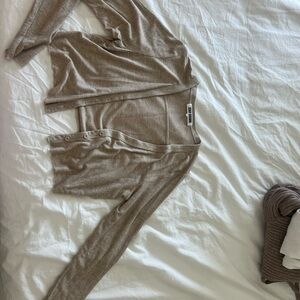 Joah Brown Ribbed Cropped Cardigan